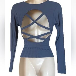 Victoria Secret Women's Athletic Long Sleeve Top - Open Back Blue Size Small